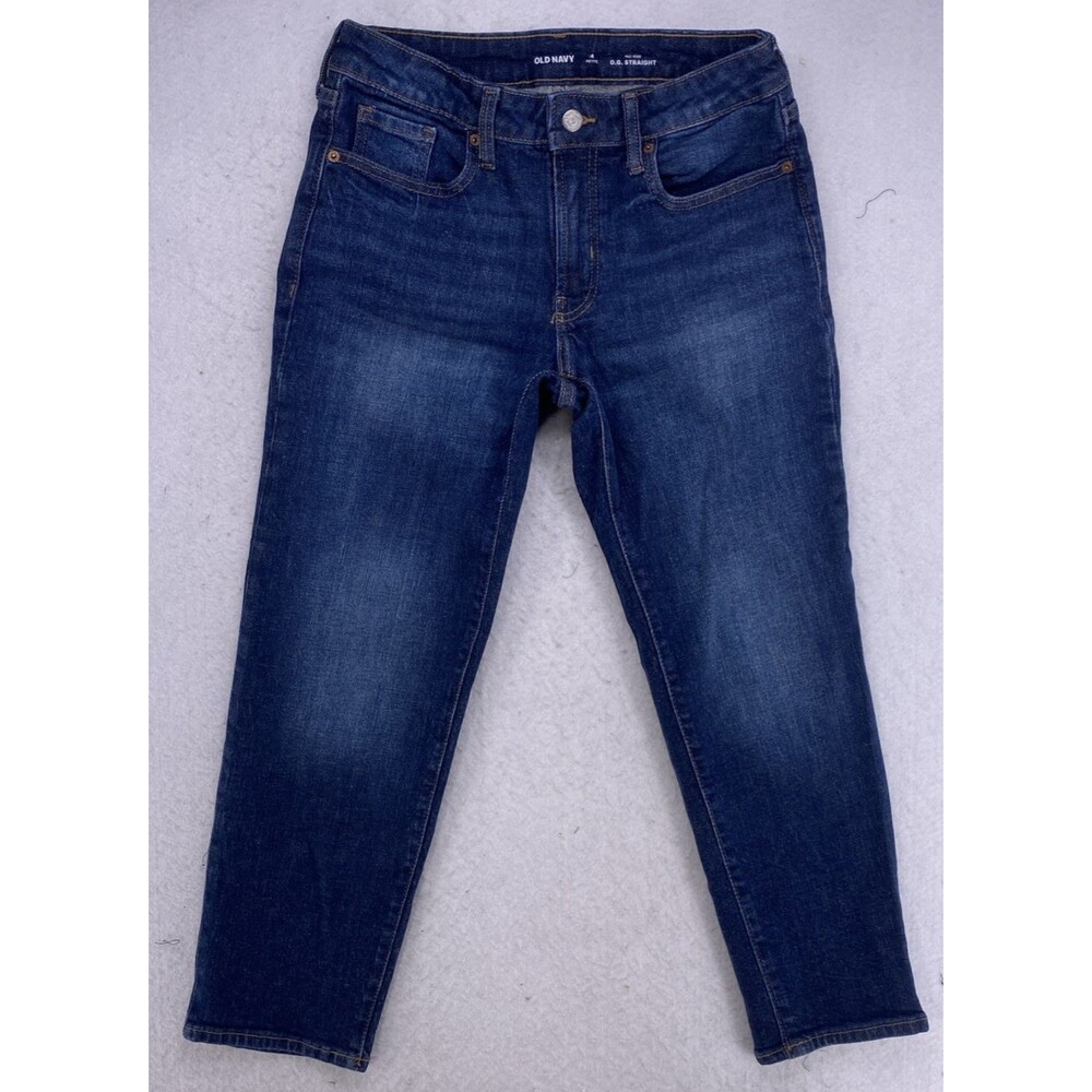 Old Navy OG Straight Jeans Mid Rise 4 Petite Dark Wash Denim Stretch Firethorn A